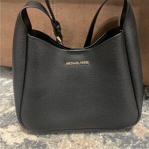 Michael Kors Black Pebbled Leather Hobo Shoulder Bag with Gold Logo